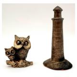 Vintage brass owl & lighthouse