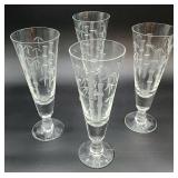 4 vintage bamboo etched pilsner glasses
