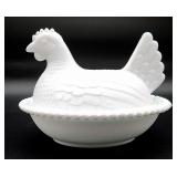 Milk glass hen on nest