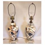 Pair glass lamps w seashell bases