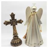 Hollow tall metal angel & a resin cross