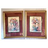 Pair large framed cherub prints 27"h x 20w