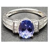 14k white gold amythest & diamond ring