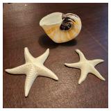 Blown glass conch shell & ceramic starfish
