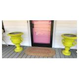 Pair tall painted composite urns