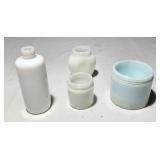 Antique milk glass bottle & jars
