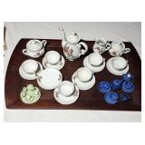 Tray lot vintage china Moss Rose etc