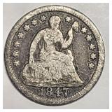 1847 Seated Liberty half dime