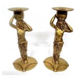 HEAVY antique cast brass figural candlesticks