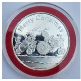Santa on tractor 1oz fine silver coin ornament