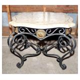 End table w iron base faux marble top
