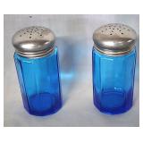 Large blue glass salt & pepper shakers