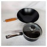 T Fal pot and a wok pan