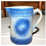 Antique salt glaze pitcher w blue birds