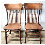 Pair antique pressed back spindle chairs