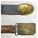 Vimtage brass belt buckles on leather belts