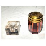Petite Amber glass tobacco jar and inkwell