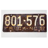 1952 Truck North Carolina license plate