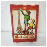 Vintage wooden blocks in box