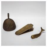 Vintage brass lot bell whale paper clip