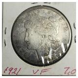1921 D Morgan silver dollar