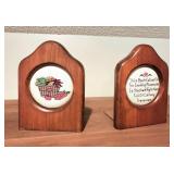 Vintage embroidered wooden bookends