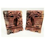 Vintage pair Asian carved soapstone bookends