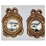 Pair petite chalkware framed convex mirrors