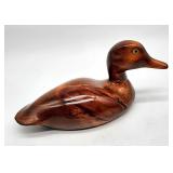 Signed carved pine wooden duck