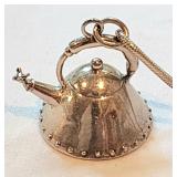 Sterling silver teakettle necklace signed