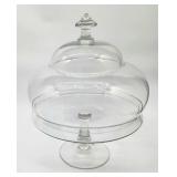 A unique hand blown glass cake pedestal w dome lid