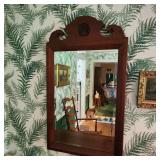 Solid cherry framed beveled mirror w shell carving