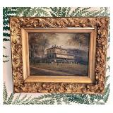 Petite antique signed oil on board Victotian home