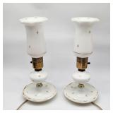Vintage pair milk glass lamps