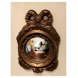 Petite Antique chalkware framed convex mirror