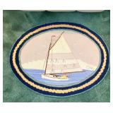 Wool accent hook rug of a sailboat