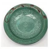 Signed shallow pottery bowl w inscribed pinecones