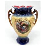 Antique English flow blue two handle vase