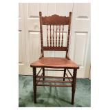 Antique solid oak side chair leather seat