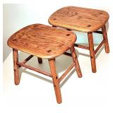 Pair solid oak stools mortise & tenon