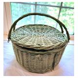 Vintage Green wicker sewing basket