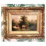 Fine T Sidney Cooper oil painting cows at river