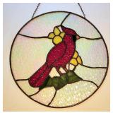 Leaded stained glass cardinal suncatcher