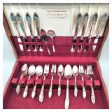 Rogers silverplate flatware in a wooden box