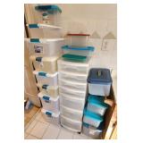 lot of totes & Sterlite drawer storage