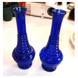 pair vintage cobalt glass vases made in USA