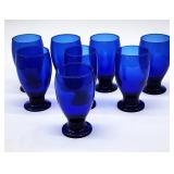 eight handblown cobalt juice glasses