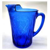 etched blue glass pitcher