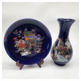 cobalt porcelain charger & vase