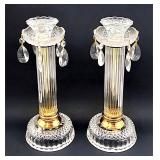 pair tall crystal candleholders